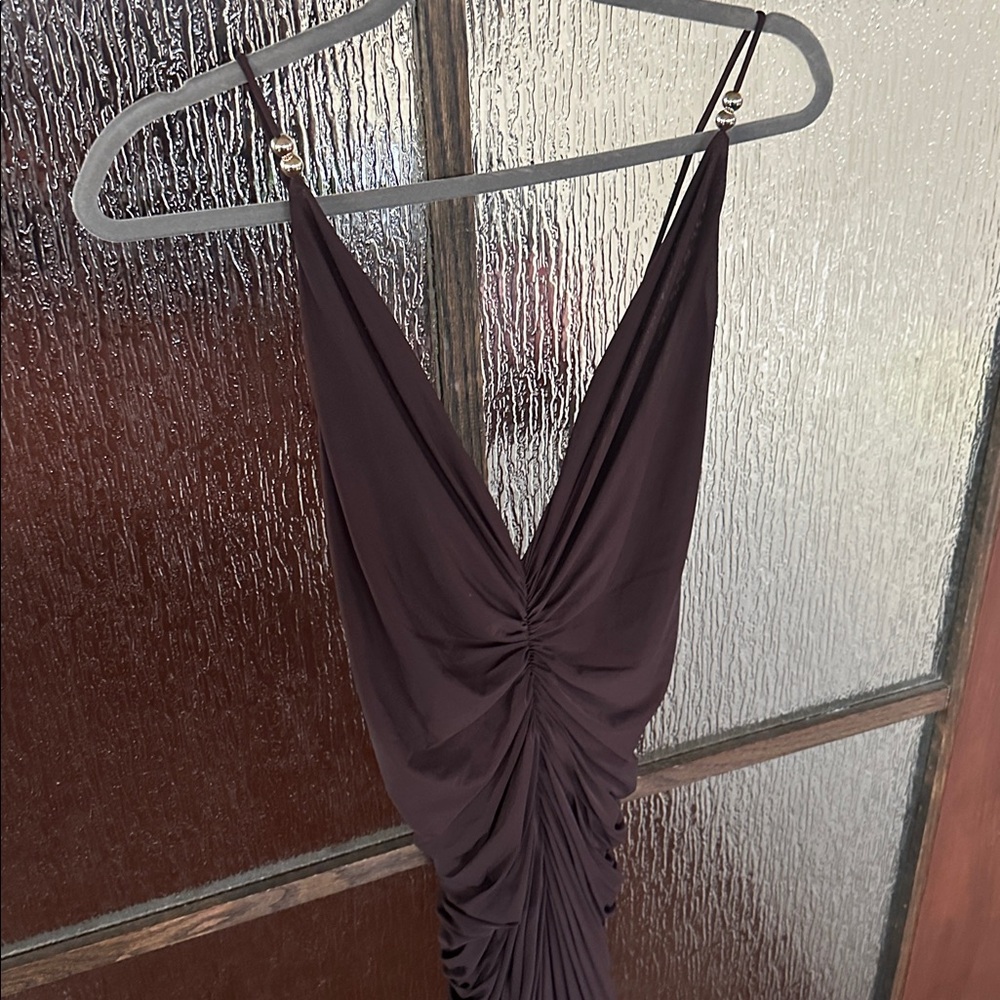 Ronny Kobo Anya V-Neck Column Jersey Maxi Dress in chocolate size Medium. - Picture 7 of 14